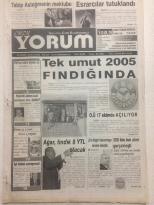 Ordu Yorum Gazetesi 29 Eylül 2006 - Tek Umut 2005 Fındığında GZ23393 - 1