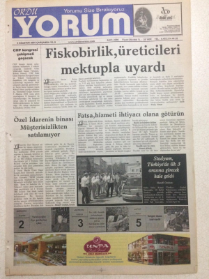 Ordu Yorum Gazetesi 3 Ağustos 2005 - Fiskobirlik Üreticileri Mektupla Uyardı GZ23509 - 1