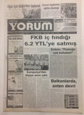 Ordu Yorum Gazetesi 30 Eylül 2006 - FKB İç Fındığı 6,25 Ytl ye Satmış GZ23394 - 1