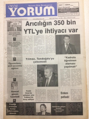 Ordu Yorum Gazetesi 4 Mart 2006 - Arıcılığın 350 Bin Ytlye İhtiyacı Var GZ23458 - 1