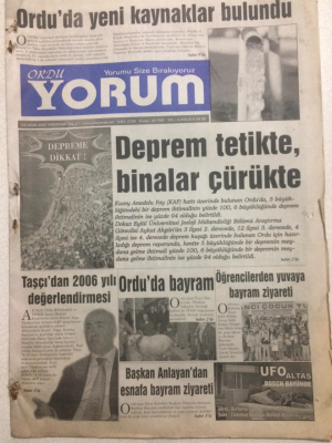 Ordu Yorum Gazetesi 4 Ocak 2007 - Deprem Tetikte Bina Çürükte GZ23409 - 1