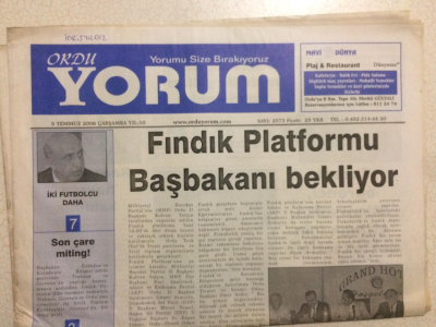 Ordu Yorum Gazetesi 5 Temmuz 2006 - Fındık Platformu Başbakanı Bekliyor GZ24791 - 1