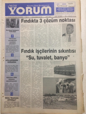 Ordu Yorum Gazetesi 7 Ağustos 2006 - Fındıkta Üç Çözüm Noktası GZ23486 - 1