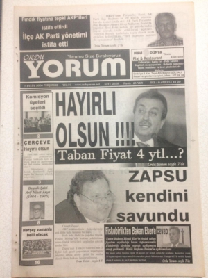 Ordu Yorum Gazetesi 7 Eylül 2006 - Hayırlı Olsun Taban Fiyat 4 Ytl..? GZ23400 - 1