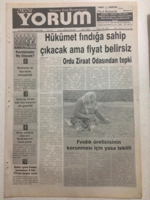 Ordu Yorum Gazetesi 9 Ağustos 2006 - Hükümet Fındığa Sahip Çıkacak Ama Fiyat Belirsiz GZ23488 - 1