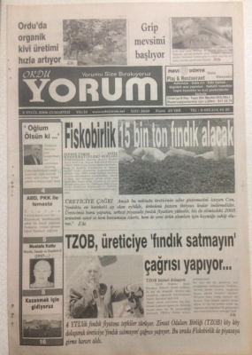 Ordu Yorum Gazetesi 9 Eylül 2006 - Orduda Kivi Üretimi Hızla Artıyor GZ23402 - 1