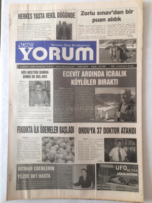 Ordu Yorum Gazetesi 9 Kasım 2006 - Ecevit Ardında İcralık Köylüler Bıraktı GZ23222 - 1