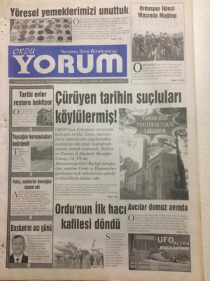 Ordu Yorum Gazetesi 9 Ocak 2007 - Çürüyen Tarihin Suçluları Köylülermiş GZ23411 - 1