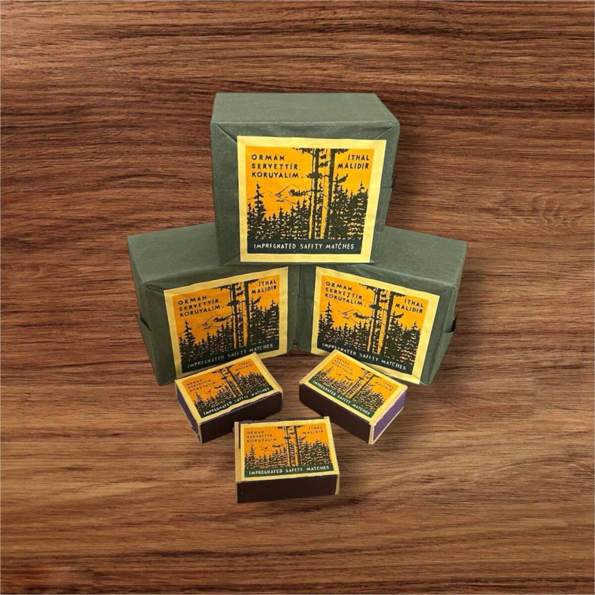 1955 Impregnated Safety Matches Kibrit İthal Malıdır. Orman Servettir,Koruyalım. Ahşap Kasa (N) - 2