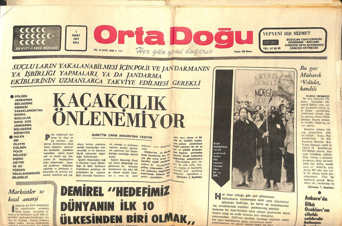Orta Doğu Gazetesi 1 Mart 1977 - ABD, İtalyan Komünistleri İle Temaslarını Sıkılaştırıyor - Kartal'da 10 Bin Ekmek Denize Atıldı GZ143877 - 1