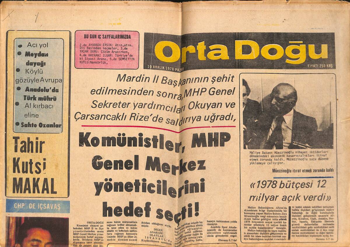 Orta Doğu Gazetesi 10 Aralık 1978 - Hükümet Tütün Üreticisini Sefil ,Tüccarı Zengin Etti! - Komünistler, MHP Genel Merkez Yöneticilerini Hedef Seçti! GZ139407 - 1