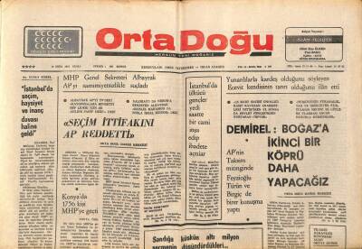 Orta Doğu Gazetesi 10 Ekim 1975 - Süleyman Demirel,Boğaza İkinci Bir Köprü Daha Yapacağız GZ89246 - 1