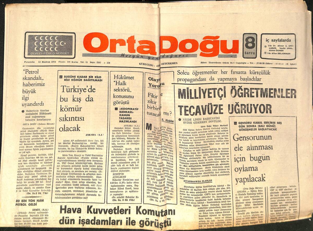 Orta Doğu Gazetesi 13 Haziran 1974 - Sosyalist Hükümet İngilterey'i Felakete Sürüklüyor - Bulgaristan Soydaşlarımızın Göçünü Durdurdu! GZ139458 - 1