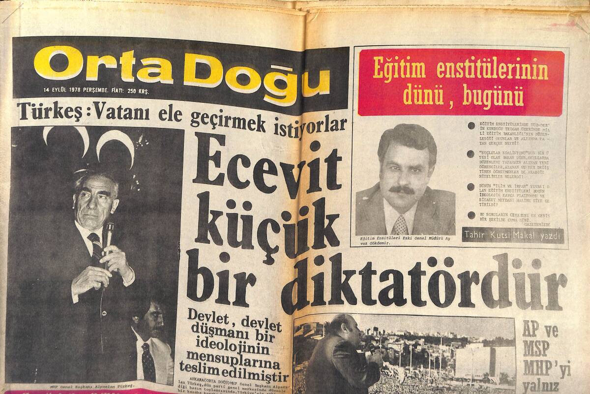 Orta Doğu Gazetesi 14 Eylül 1978 - Türkeş 