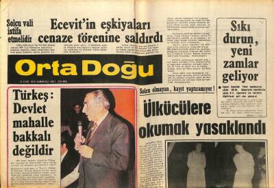 Orta Doğu Gazetesi 16 Eylül 1978 - Alparslan Türkeş,Devlet Mahalle Bakkalı Değildir GZ89341 - 1