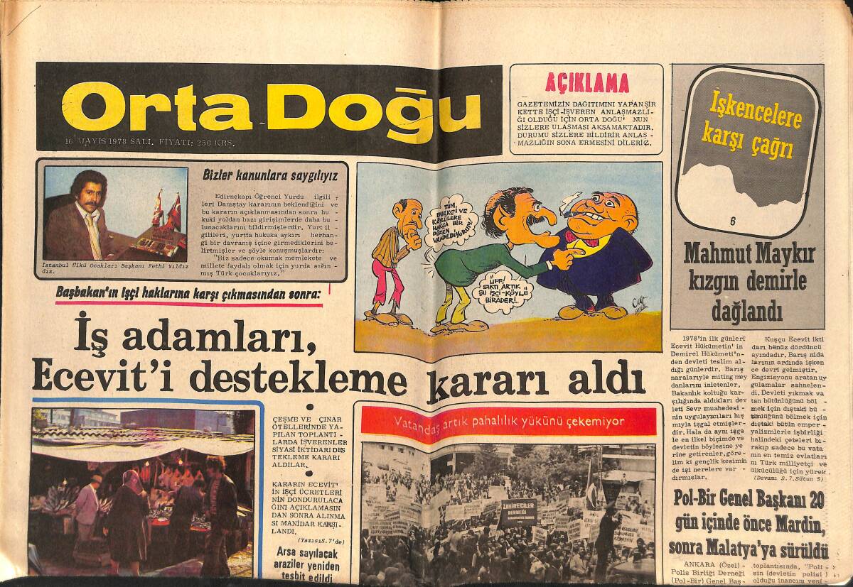 Orta Doğu Gazetesi 16 Mayıs 1978 - İş Adamları, Bülent Ecevit'i Destekleme Kararı Aldı - Demirel: Dört Ayda CHP'NİN Ne Olduğu Meydana Çıktı! GZ139425 - 1