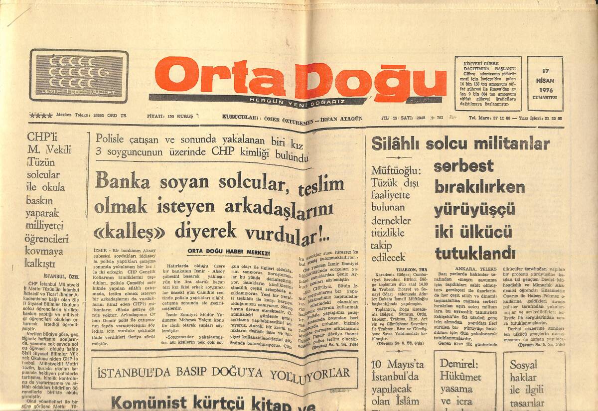 Orta Doğu Gazetesi 17 Nisan 1976 - İşportacılar İsvan İçin 'Sahte Halkçı İstifa' Diye Bağırdılar - Lanet Halkaları Kimin Boynunda' GZ139272 - 1