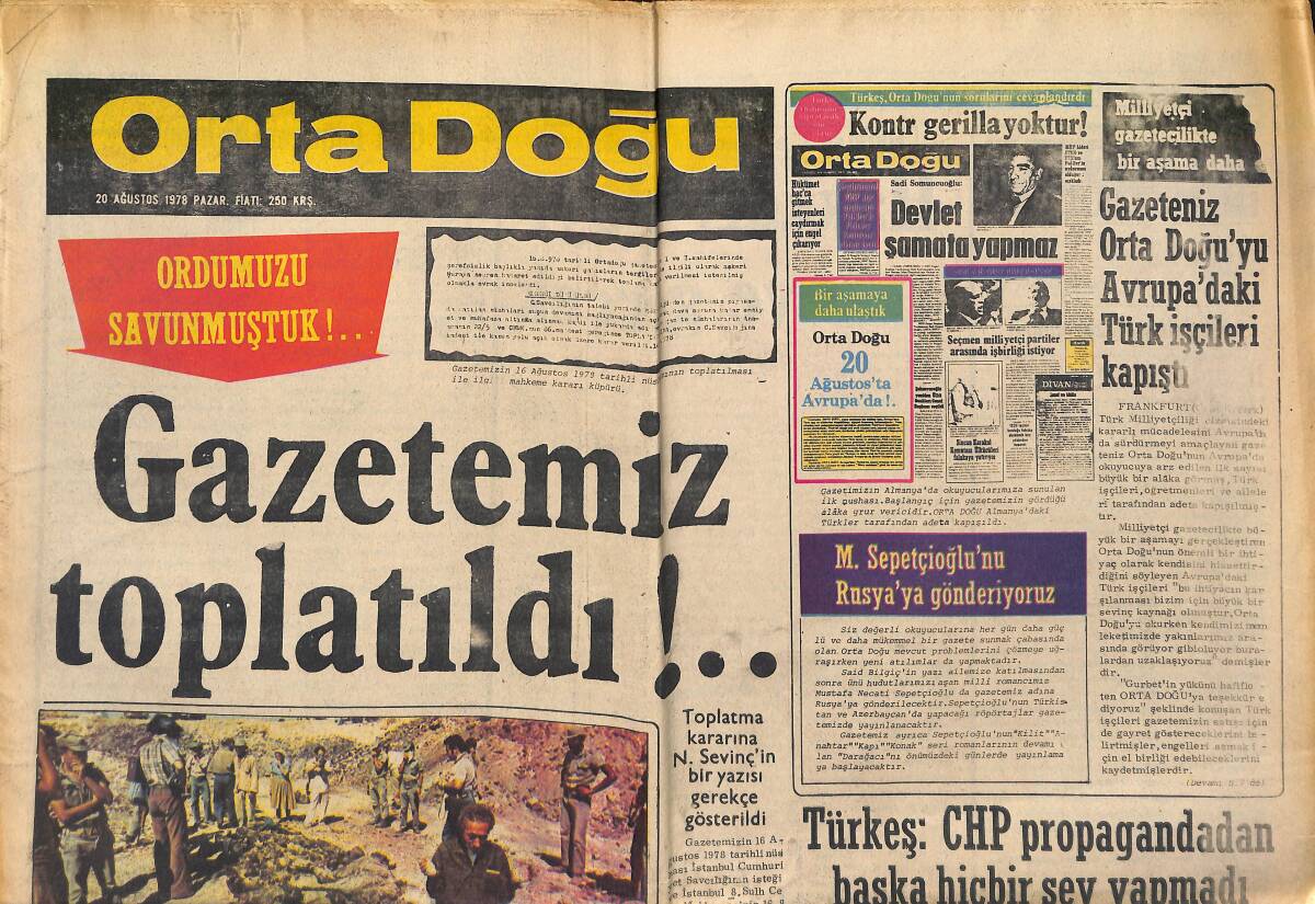 Orta Doğu Gazetesi 20 Ağustos 1978 - Türk Bölgesinde Tek Rum Görmek İstemeyiz - Rusya'da Müslümanlık - Said Bilgiç Aramızda GZ139162 - 1