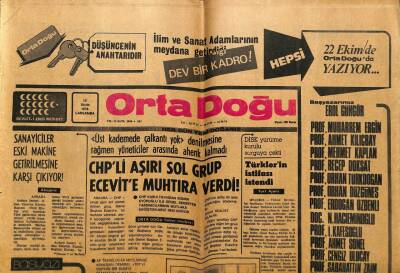 Orta Doğu Gazetesi 20 Ekim 1976 - CHPli Aşırı Sol Grup Ecevite Muhtıra Verdi GZ89351 - 1