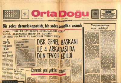 Orta Doğu Gazetesi 23 Eylül 1976 - Disk Genel Başkanı Ve 4 Arkadaşı Tevkif Edildi GZ89265 - 1