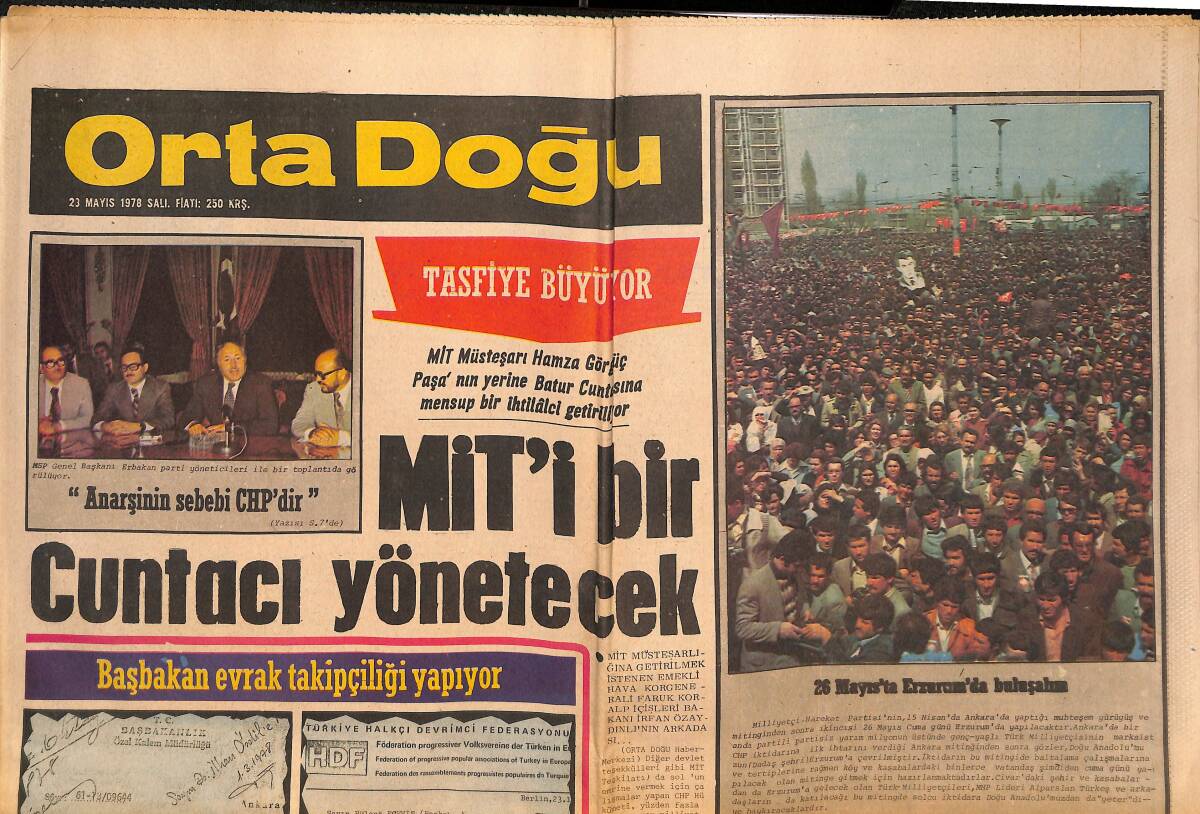 Orta Doğu Gazetesi 23 Mayıs 1978 - MİT'İ Bir Cuntacı Yönetecek! - Süleyman Demirel: TRT İktidarın Yan Kuruluşu Olmuştur! GZ139449 - 1