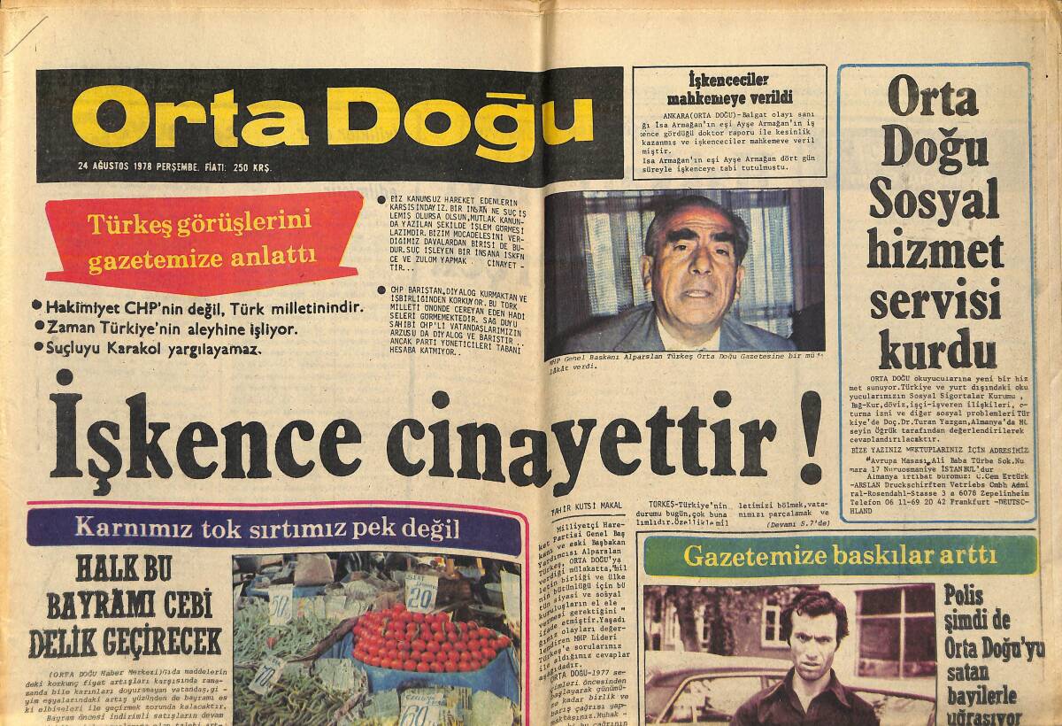 Orta Doğu Gazetesi 24 Ağustos 1978 - Orta Doğu Sosyal Hizmet Servisi Kuruldu - Hükümet Türk İşçisinin Oy Kullanmasını Engelliyor GZ139174 - 1