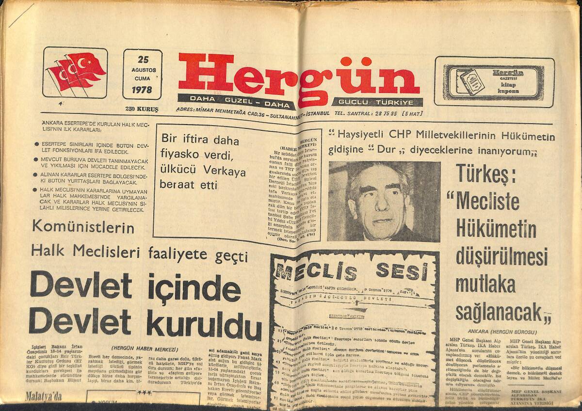 Orta Doğu Gazetesi 25 Ağustos 1978 - Devlet İçinde Devlet Kuruldu - Ülkücü Boksörü Komünistler Şehit Etti - Sovyetlerle İlişkilerimizin İki Yüzü GZ139172 - 1