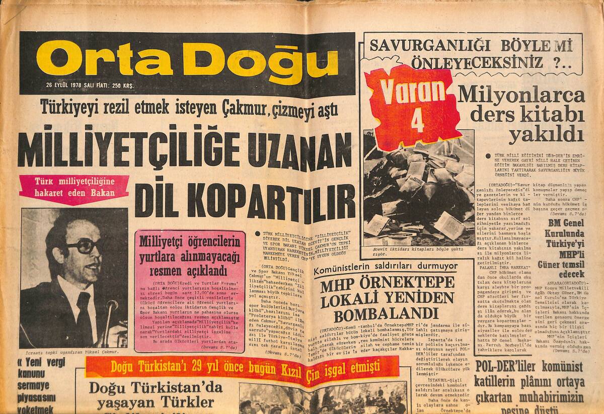 Orta Doğu Gazetesi 26 Eylül 1978 - Nazım Hikmet Para İçin Kendini Ve Sanatını Satmıştı - Gübre Sıkıntısı Köylüleri Şaşkına Çevirdi GZ143737 - 1