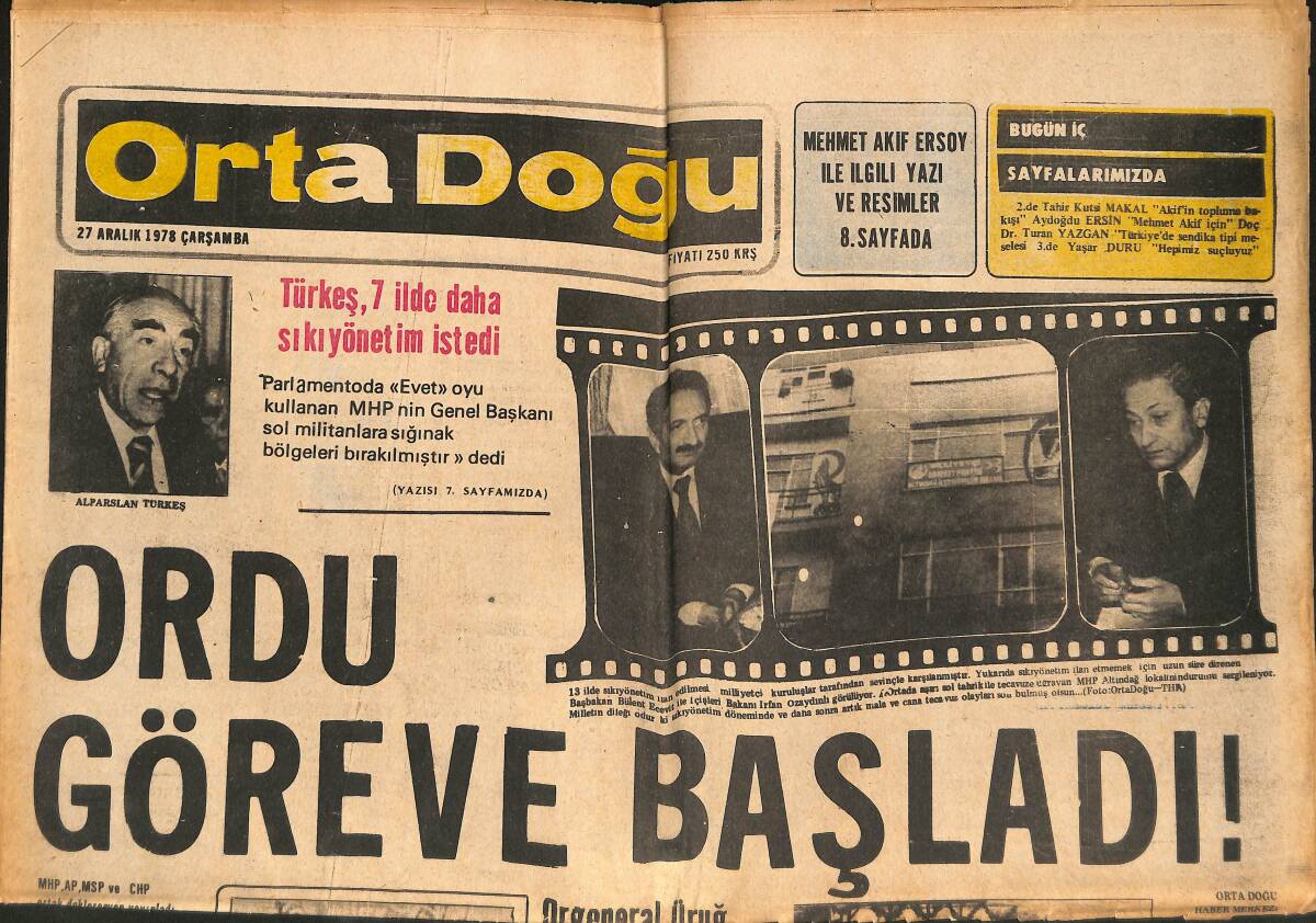 Orta Doğu Gazetesi 27 Aralık 1978 - Faruk Akıncı, Yeniden MİSK Genel Başkanı Oldu! - Türkeş , 7 İlde Sıkıyönetim İstedi! GZ139400 - 1