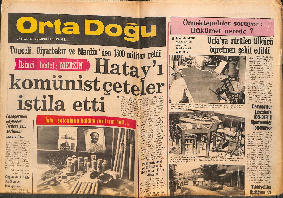 Orta Doğu Gazetesi 27 Eylül 1978 - Hatay'ı Komünist Çeteler İstila Etti - Pasaportunu Kaybeden İşçilere Yeni Zorluklar Çıkartılıyor GZ143738 - 1