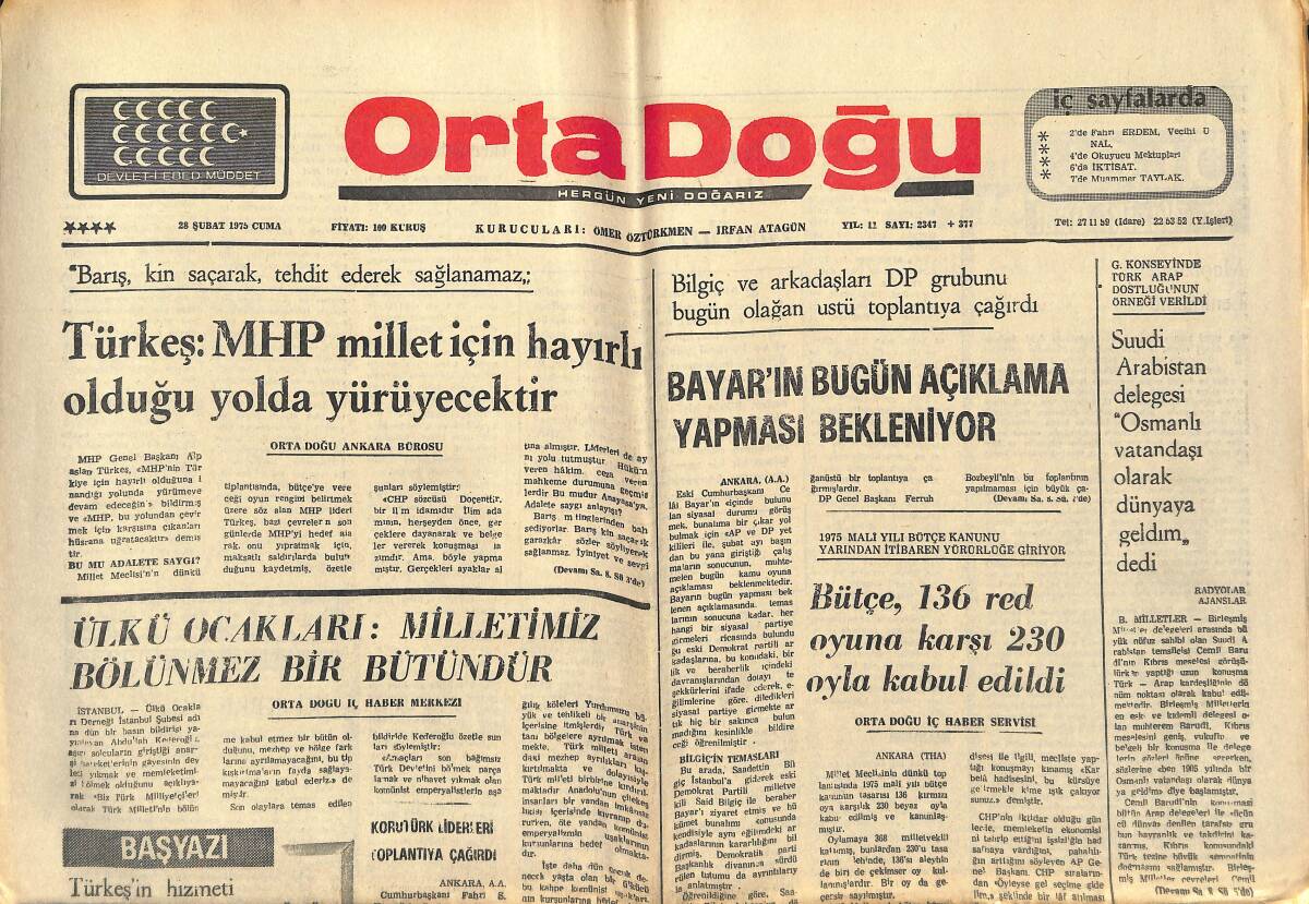 Orta Doğu Gazetesi 28 Şubat 1975 - Suudi Arabistan Delegesi 