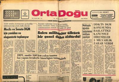Orta Doğu Gazetesi 29 Eylül 1976 - Solcu Militanlar Ülkücü Bir Genci Öldürdü GZ89261 - 1