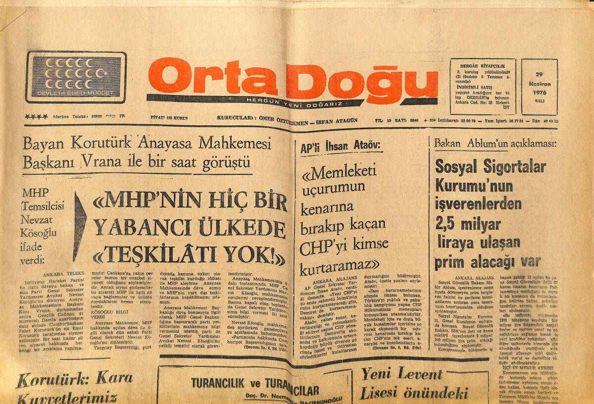 Orta Doğu Gazetesi 29 Haziran 1976 - İsabel Peron Sürgün Ediliyor - Mısır'da Sovyetlerin Yerini Kızıl Çin Aldı GZ150440 - 1