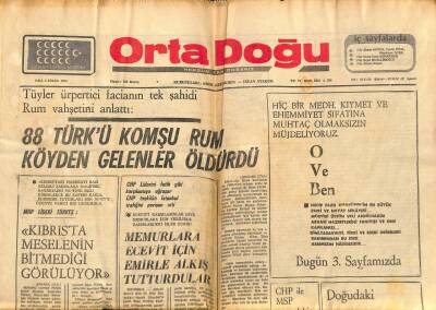 Orta Doğu Gazetesi 3 Eylül 1974 - Tüyler Ürpertici Facianın Tek Şahidi Rum Vahşetini Anlattı 88 Türkü Komşu Rum Köyden Gelenler Öldürdü GZ89283 - 1