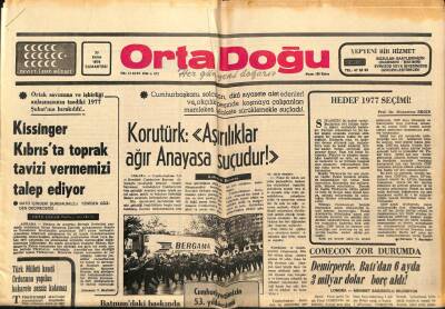 Orta Doğu Gazetesi 30 Ekim 1976 - Kissinger Kıbrısta Toprak Tavizi Vermemizi İstiyor GZ89250 - 1