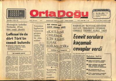 Orta Doğu Gazetesi 4 Eylül 1974 - Lefkoşada Dört Türkün Cesedi Bulundu GZ89282 - 1