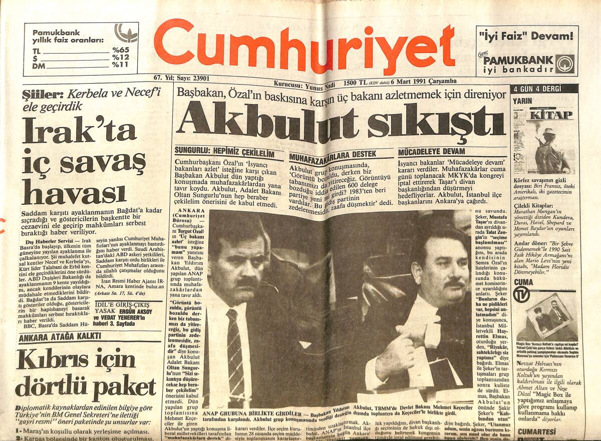 Orta Doğu Gazetesi 6 Mart 1991 - Irak'ta İç Savaş Havası - Özdemir Erdoğan Kasetinin Kapağında Çırılçıplak - Liderler Türkçeden Sınıfta Kaldı GZ140055 - 1