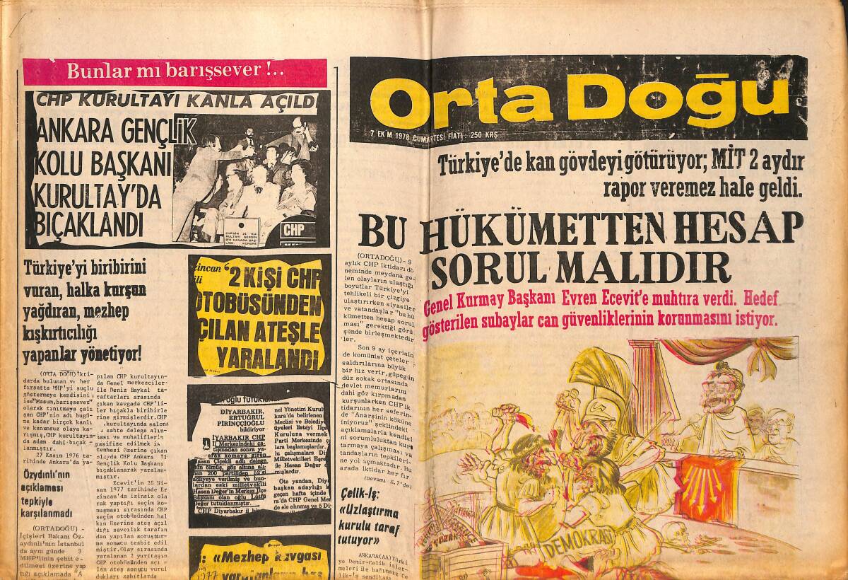 Orta Doğu Gazetesi 7 Ekim 1978 - CHP Kurultay'ı Kanla Açıldı - Kanlı Komünist Saldırılar Aralıksız Devam Ediyor! GZ139372 - 1