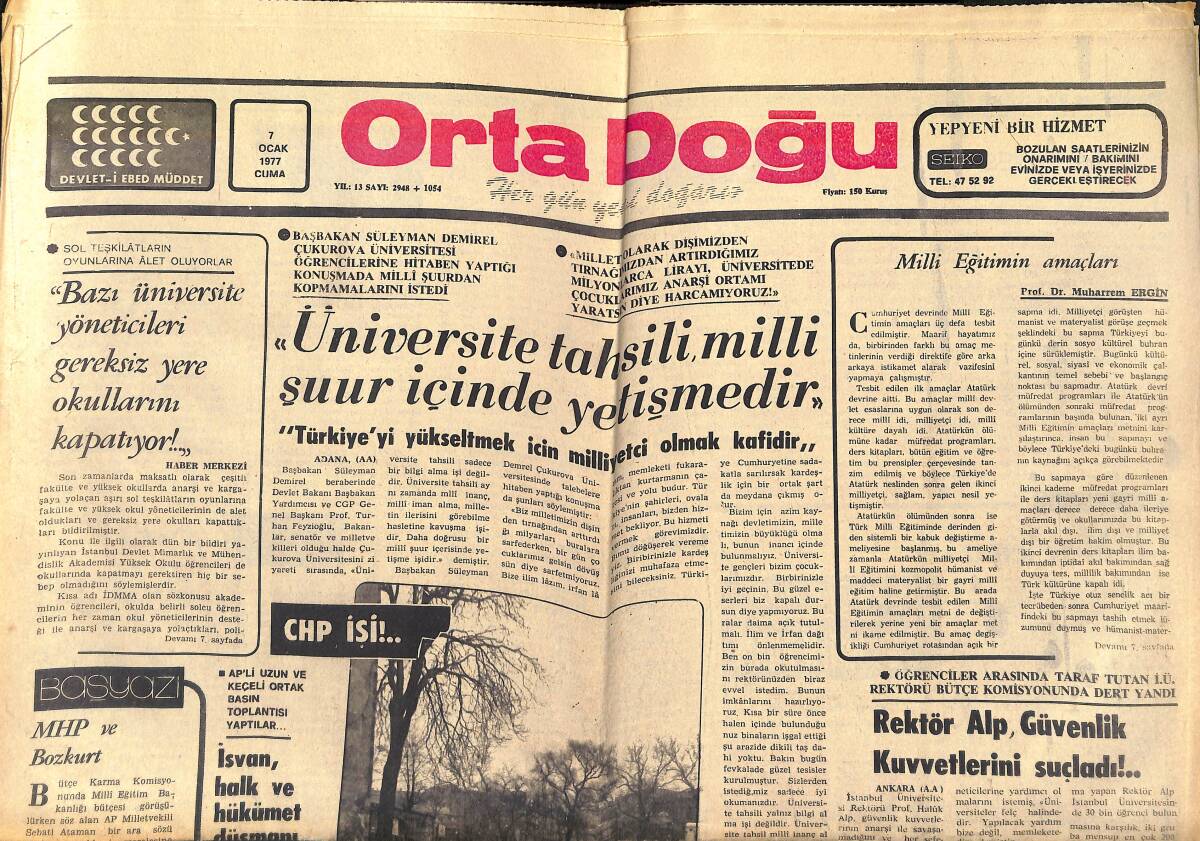 Orta Doğu Gazetesi 7 Ocak 1977 - Britanya Batıyor Mu? - Bütün Devirlerin En İyi Jimnastikçisi - Şair Süleyman Nazif Kabri Başında Anıldı GZ139164 - 1