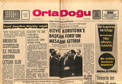 Orta Doğu Gazetesi 8 Ağustos 1976 - Ecevit Korutürke Başkan Fordun Mesajını Verdi GZ89297 - 1