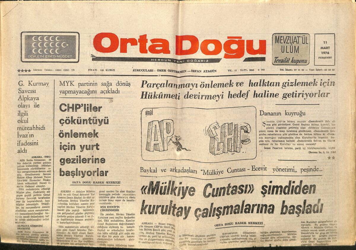 Ortadoğu Gazetesi 11 Mart 1976 - Ülkücülere Karşı Kızıl Saldırı Arttı GZ150591 - 1