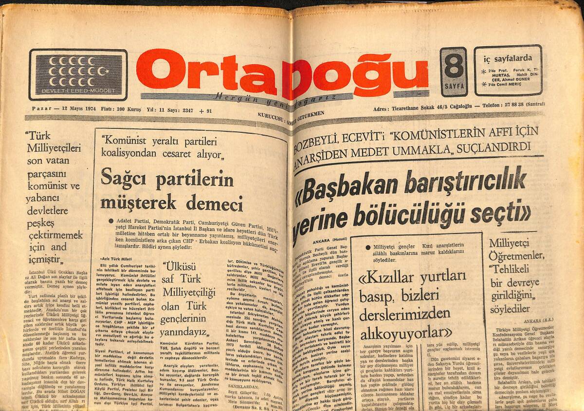 Ortadoğu Gazetesi 12 Mayıs 1974 - Çayan'ın Eşi Paris'te 8 Ay Hapse Mahkum Oldu GZ148724 - 1