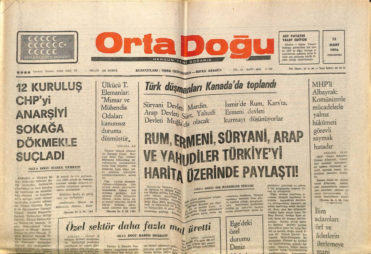 Ortadoğu Gazetesi 15 Mart 1976 - Nusaybin'de İki Petrol Damarına Rastlandı GZ150594 - 1