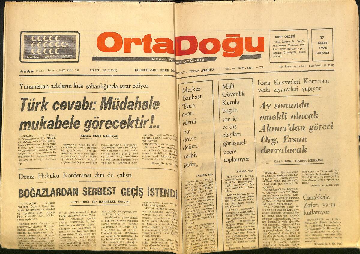 Ortadoğu Gazetesi 17 Mart 1976 - Lübnan Hala Karışık , Devlet Başkanı İstifa İçin Üç Şart Koştu GZ150599 - 1