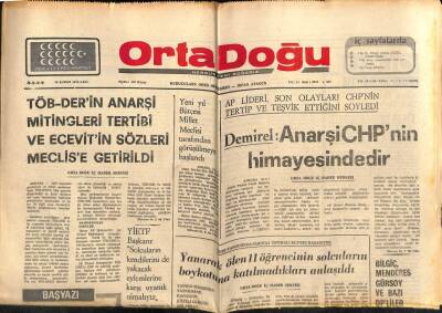 Ortadoğu Gazetesi 18 Şubat 1975 - Demirel Anarşi CHPnin Himayesindedir GZ66504 - 1