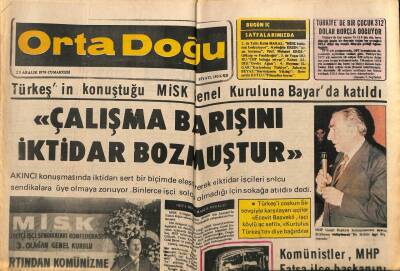 Ortadoğu Gazetesi 23 Aralık 1978 - Türkeş Çalışma Barajını İktidar Bozmuştur GZ66508 - 2