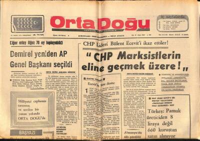 Ortadoğu Gazetesi 24 Ekim 1974 - CHP Lideri Bülent Eceviti İkaz Ettiler! - Almanyada Tifo Görüldü GZ93307 - 1