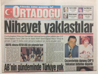 Ortadoğu Gazetesi 24 Ocak 1996 - Tansu Çiller,Mesut Yılmaz Nihayet Yaklaştılar GZ27499 - 1
