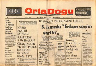 Ortadoğu Gazetesi 25 Kasım 1974 - Habeş Askeri Konseyi İçişlerinde 3 Başbakan Generaller Ve Bir Prens Bulunan 60 Kişiyi İdam Etti GZ93310 - 1