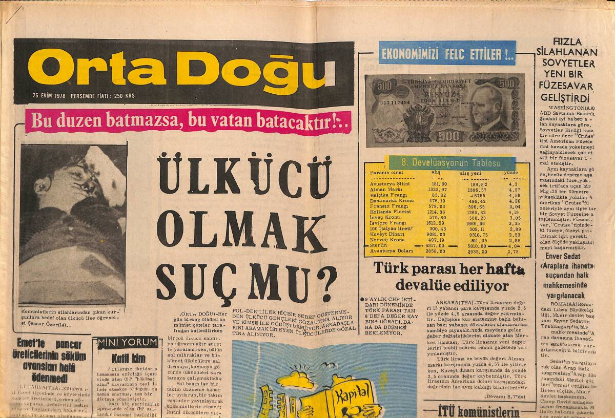 Ortadoğu Gazetesi 26 Ekim 1978 - İzmir'de Sadece 40 Bin Kişi Kömür Alabilecek - Deniz Gezmiş'in Kurduğu THKO Adını Değiştirmiş GZ149479 - 1